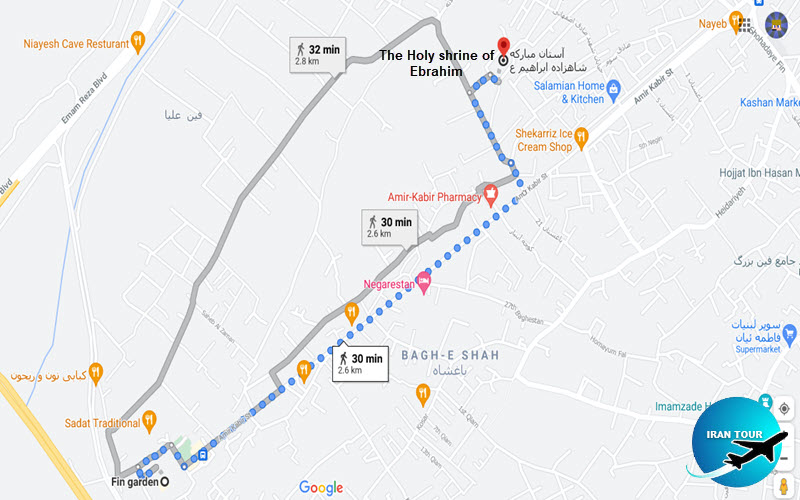Map for tour in Kashan