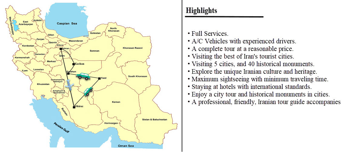 10 Days/9 Nights Classic Tour of Iran - Map